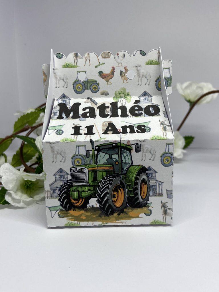 Boîte à remplir sur le thème du tracteur : une option rustique et charmante pour vos cadeaux ou événements spéciaux.