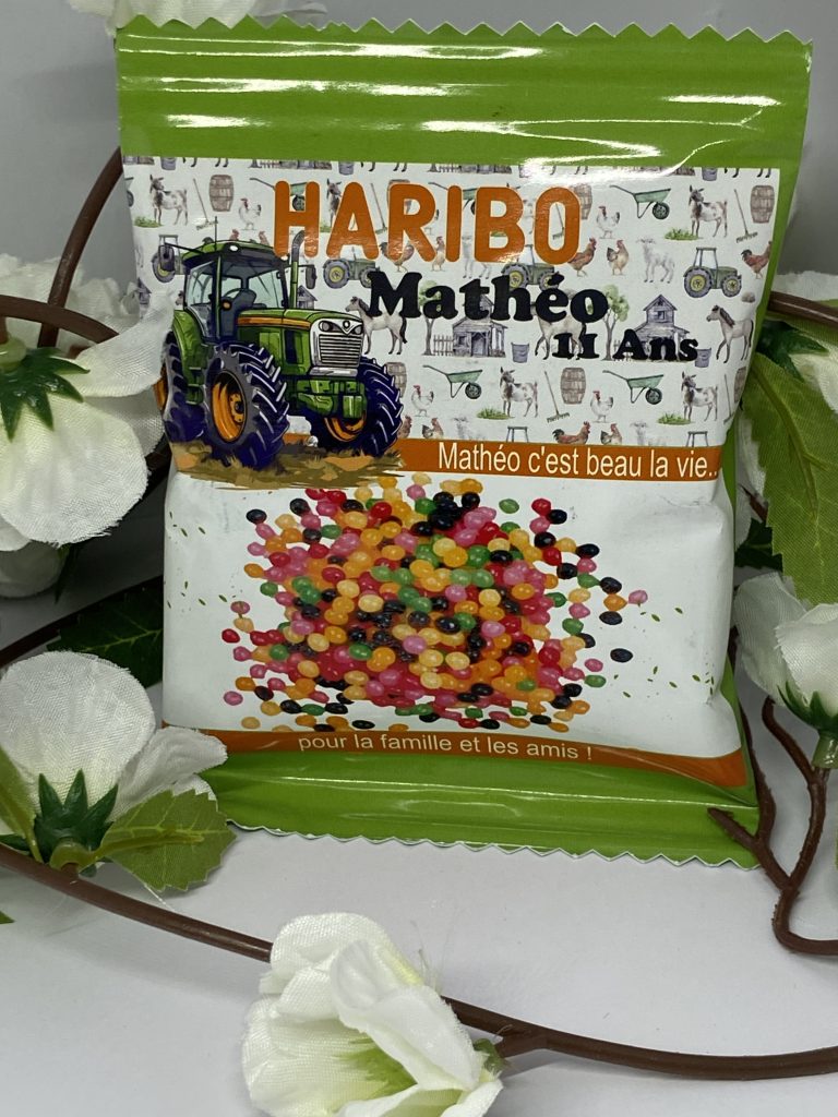 Petit sachet de HARIBO personnalisé thème tracteur.
